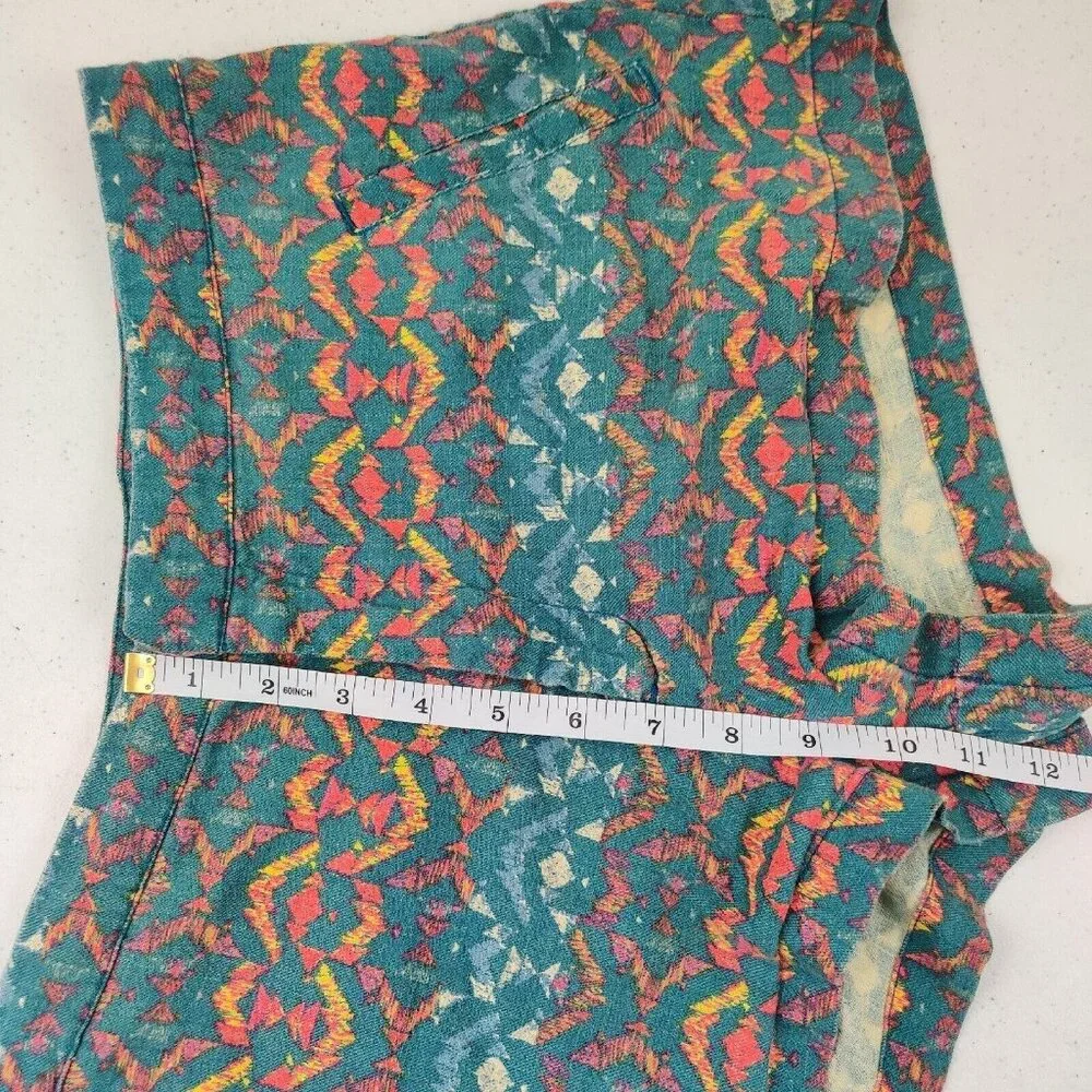 FREE PEOPLE Shorts Size 6 Western Aztec Lightweight Blue Orange Linen Spandex